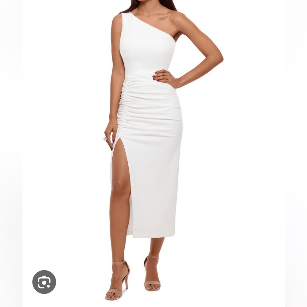 Betsy & Adam One-shoulder Midi Dress in White